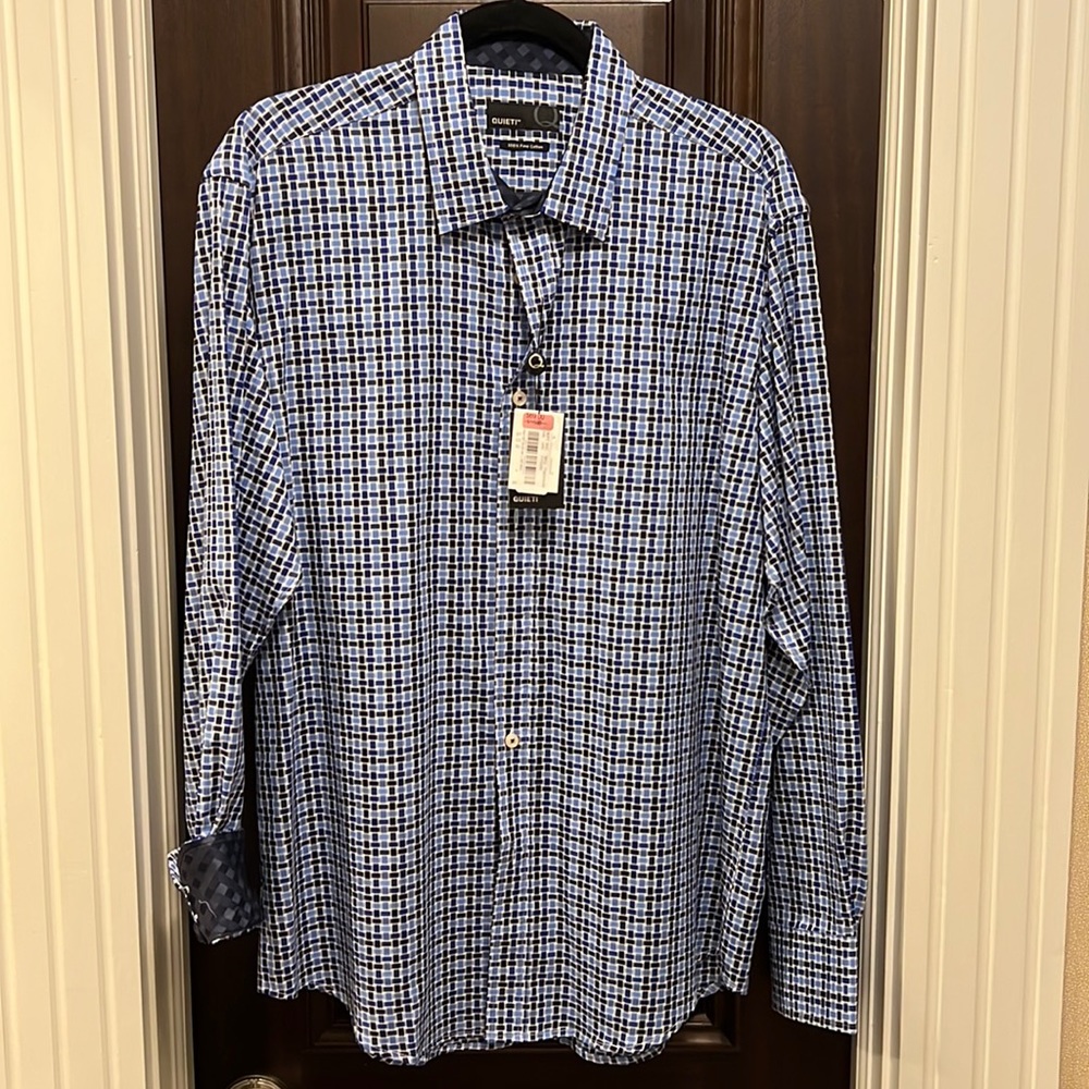 NWT Quieti Blue Pattern Button Down Ling Sleeve Men’s